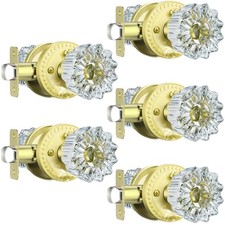 5 Pack Glass Door Knobs, Satin Brass Crystal with Lock, Vintage Interior for ...