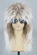 80S Mullet Wig for Men and Women Rock Disco Wigs Long Curly Brown Gradient White