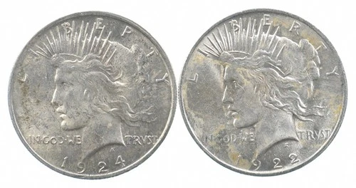 1924 & 1922 & Peace Silver Dollar $1 Bullion Collection Lot *899