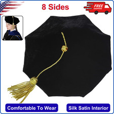 Graduation Velvet Doctoral Tam with Eight Sides and Gold Bullion Tasse Black