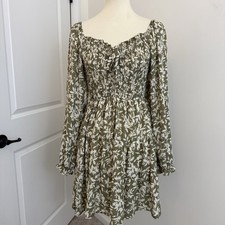 Moon River Dress Green Floral Long Sleeve Prairie Cottagecore Boho Size Large