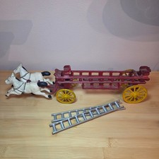 Cast Iron Horse Drawn Fire Ladder Wagon Red Yellow White 14 Inch Vintage Pieces
