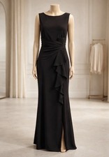 NWT Betsy  Adam Black Cascading Ruffle Boat-Neck Gown Size 8 Maxi Dress