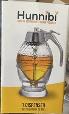 Hunnibi 8Oz No Drip Glass Honey Dispenser with Stand - Honeycomb-Style Syrup Ser