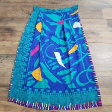 The Silk Farm Vintage Vibrant Colorful Silk Pleated Midi Skirt 10 Wearable Art