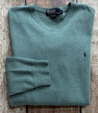 VINTAGE POLO RALPH LAUREN V-NECK SWEATER GREEN MENS SMALL EXCELLENT CONDITION
