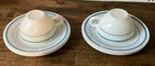 Pyrex Milk Glass Blue Striped Coffee Tea Cups plates 6pc MCM