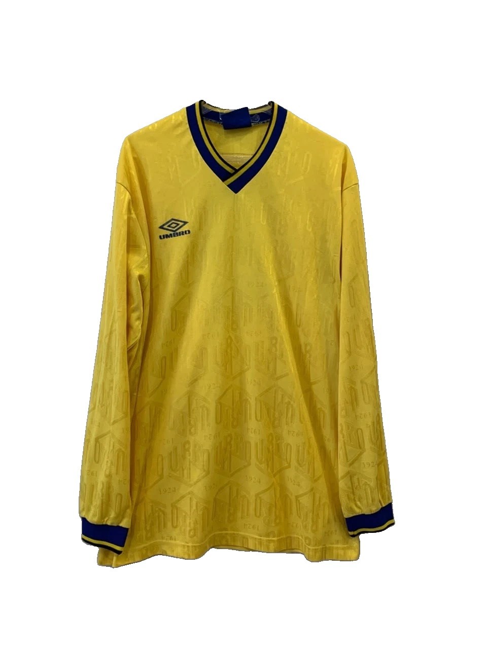 Vtg 90s Umbro Soccer Jersey Mens XL Yellow Long Sleeve Patterned Number 9#248