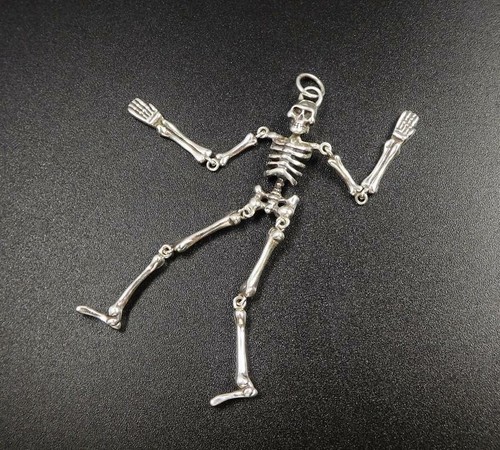 925 Sterling Silver Movable 3D Large Skeleton Men Women Pendant Unique Cool - Picture 5 of 10