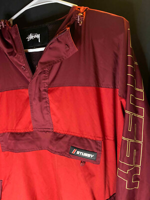 Stussy Alpine Mens M Red 1/4 Zip Pullover Jacket Windbreaker