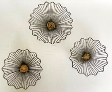 Mid Century Modern Golden Iron Metal Wall Art Flower Wall Decor Lot of 3