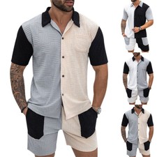 Men Summer Outfit 2-Piece Set Short Sleeve Shirt and Shorts Sweatsuit Set