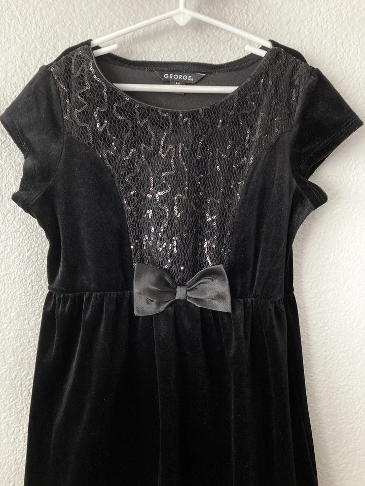 Vestido George Niñas Esmoquin Lentejuelas Terciopelo Negro Vacaciones Lazo Talla Grande 10/12 Foto 2 de 4