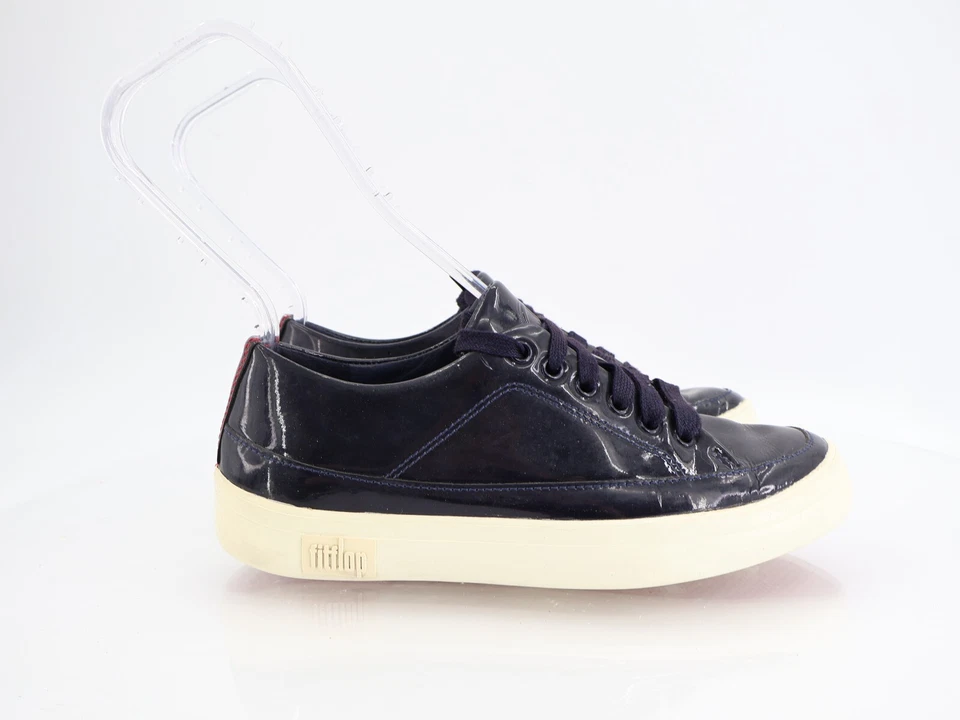 Fitflop Women's F-Sporty Sneaker Size 6 Lace Up Shoe Deep Blue Patent Leather - Image 2 of 4