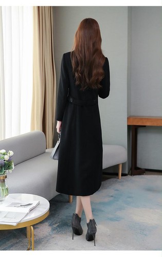 Women's Long Coat Double Breasted Laple Woolen Slim Fit Fashion Retro Thicken - Picture 10 of 13