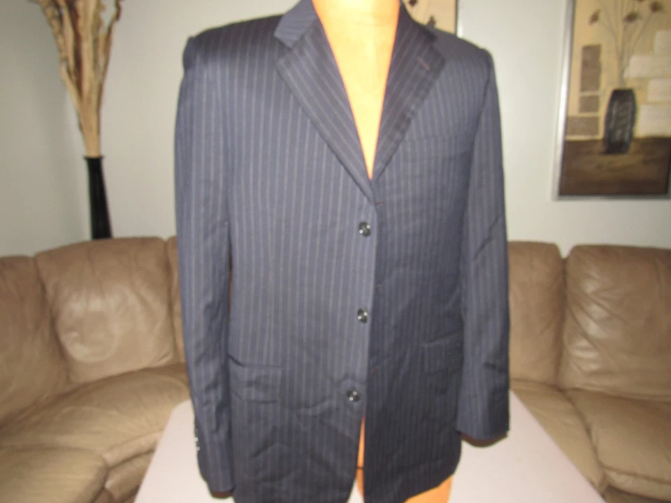 HICKEY FREEMAN Barneys NY Men's 40 Reg Wool Suit Blue Stripe 31 X 31 Pleat Cuff - Image 4 of 4