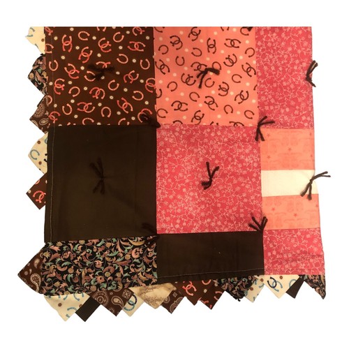 Patchwork Quilt 40" X 33" Horses Lap Blanket Horseshoes Wall Throw Handmade EUC - Picture 6 of 19