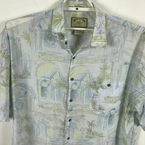 Hibiscus Hawaiian Shirt Size 2XL Multicolor Arches Floral Semi Sheer Pastel Mens - Picture 2 of 10