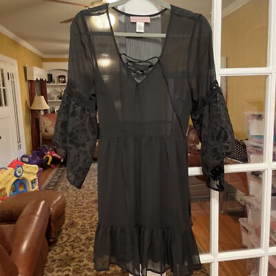Band of Gypsies Black Sheer Ruffle Dress w/Neck Laces to tie Size M Cool  Dress! | eBay