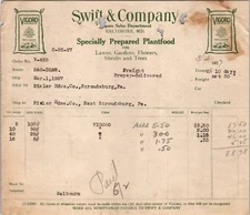 Swift & Co Baltimore MD 1927 Billhead Vigoro Plantfood