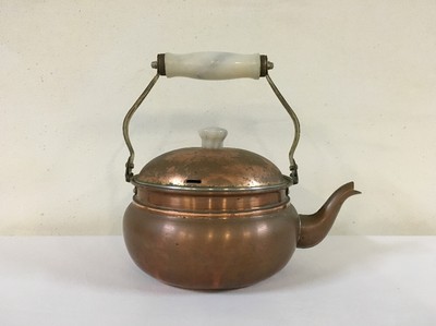 Vintage Copper Clad Teapot with Marble Handle & Knob Rare Natural Patina