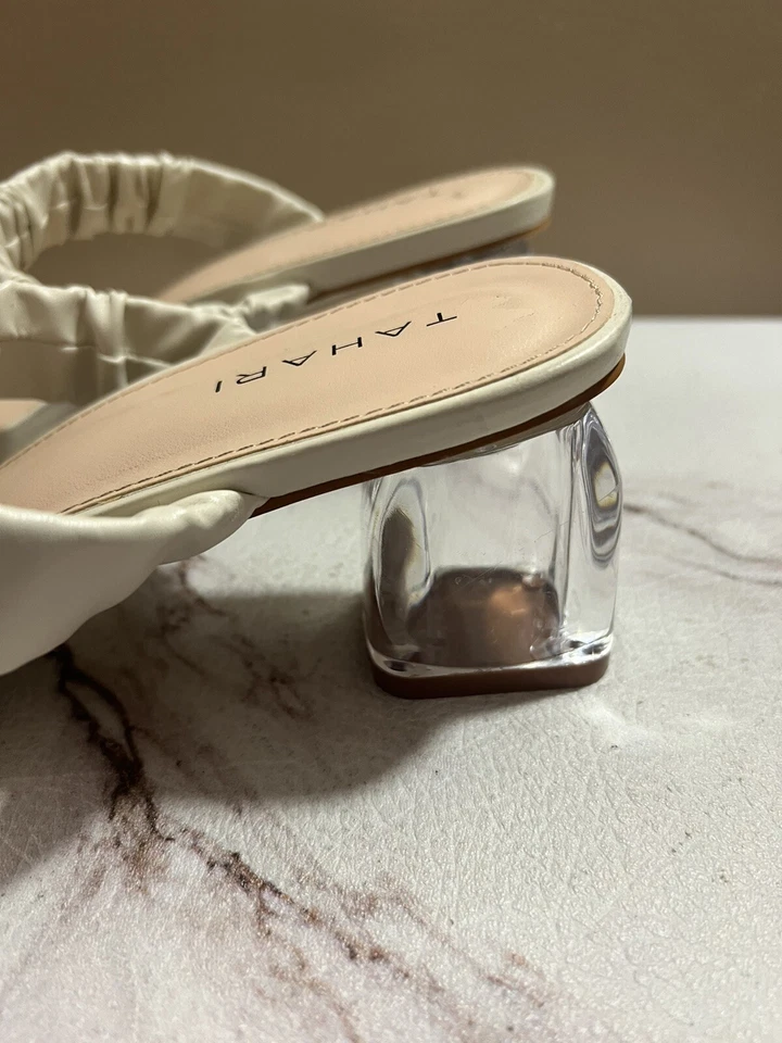 Tahari GLENAH Sandals Cream Clear Block Heel Size 11 Slip On - Image 2 of 4