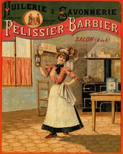 POSTER PELISSIER BARBIER OIL SOAP WOMAN IN KITCHEN FRENCH VINTAGE REPRO FREE S/H