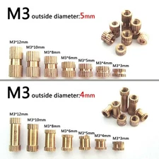 25/100X M3 Brass Copper Metric Threaded Round Knurl Insert Embedded Nut OD 4/5mm