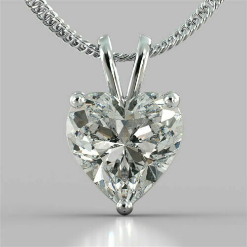 Lab Created 3CT Herzform Diamant Solitär Anhänger 14K Weißgold Finish - Bild 1 von 6