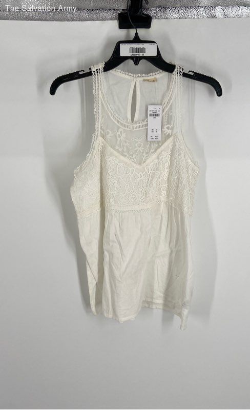 Hollister Womens White Lace Scoop Neck Sleeveless Tank Top Size L