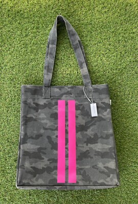 $140 Quilted Koala Upright Tote Printed Camo Canvas- Pink Stripes