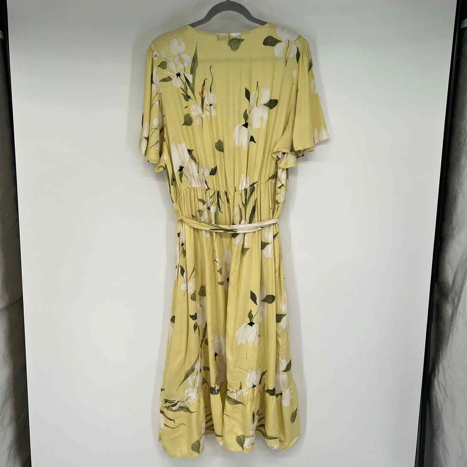 Vestido envolvente floral Rachel Roy para mujer talla 2X amarillo manga acampanada midi rayón Foto 2 de 4