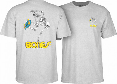 Powell Peralta BONES SKATEBOARDING SKELETON Skateboard T Shirt ASH GREY