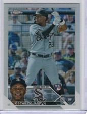 Oscar Colas Refractor Rookie RC 2023 Topps Chrome Card #145 Chicago White Sox. rookie card picture