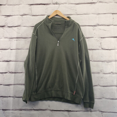 TOMMY BAHAMA RELAX Jacket Mens Large 1/4 Zip Ribbed Long Sleeve Green
