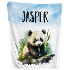 Panda Blanket - Personalized Fleece Throw, Bamboo Nursery Kids Baby Gift