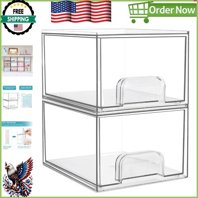 2-Pack Clear Acrylic Stackable Storage Drawers for Makeup & Home Organization