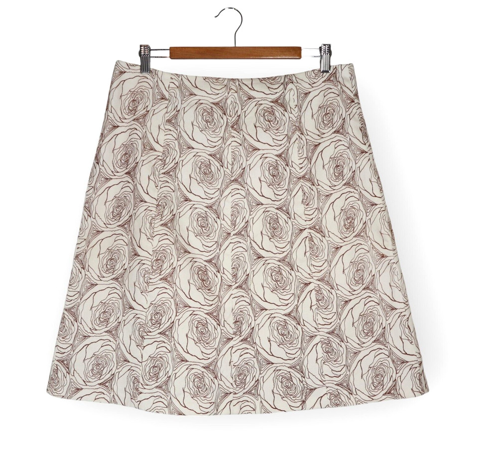 JOI Size 14 A-Line Skirt White Floral Rose Embroidery Knee Length Lined