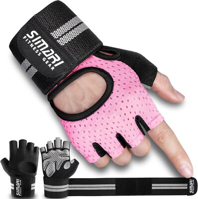 SIMARI BREATHABLE WORKOUT GLOVES MEN WOMEN PADDED WEIGHT LIFTING XL - PINK