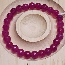 Purple Chalcedony 8mm Round Gemstone Beaded Stretch Bracelet, Stackable