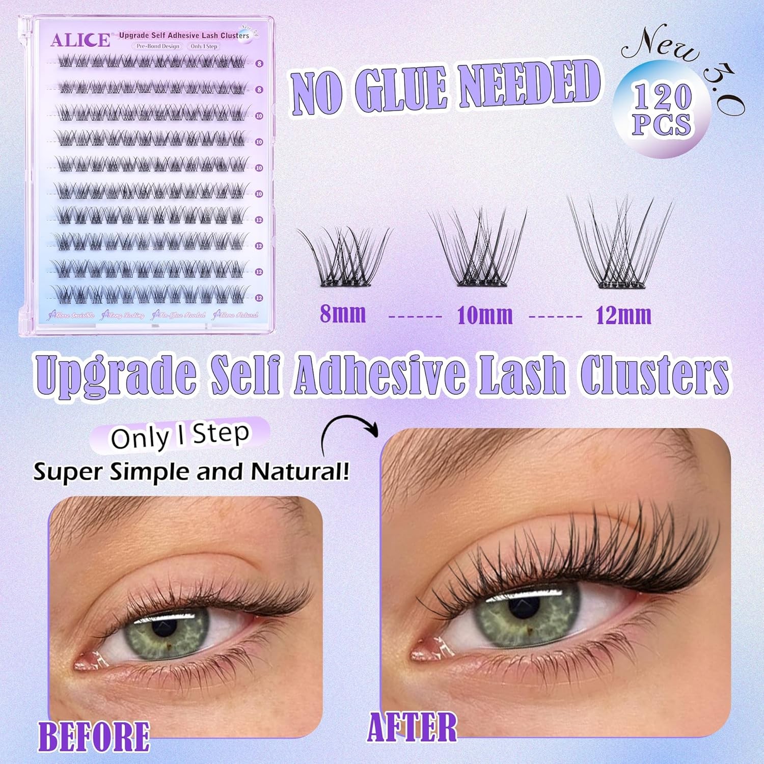 Self Adhesive Eyelashes Reusable Natural Self Adhesive Lash Clusters Wispy Press