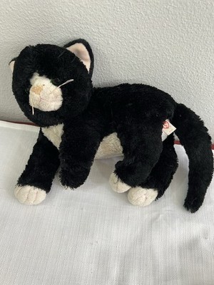 TySilk 2016 SHADOW Tuxedo Cat Plush Toy Black White Laying Down Kitty Retired