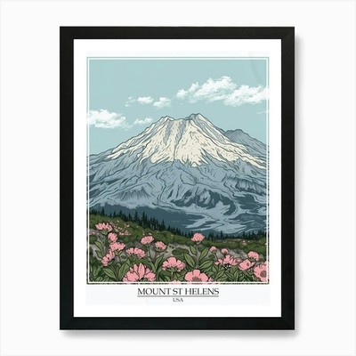 Mount St Helens USA Farbe Linie Zeichnung gerahmtes Wandbild Poster Leinwanddruck Bild