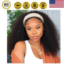 Headband Wig Human Hair Kinky Curly for Black Women 18 Inch Natural Colour