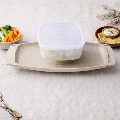 Vintage Tupperware Serving Tray w Pedestal & T70 Container Lid USA