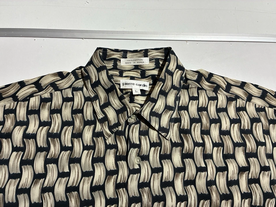 Camisa De Colección Años 90 Pierre Cardin Hecha en Corea Abstracta Pincelada Botón L Algodón Foto 3 de 4