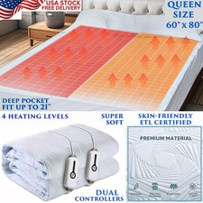 HEATED ELECTRIC MATTRESS PAD QUEEN SIZE 21" DEEP POCKET BED TOPPER WARMER TIMER