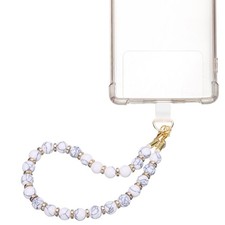 Marble Beaded Phone Wrist Strap, Cellphone Lanyard with Tether Tab, Marble White