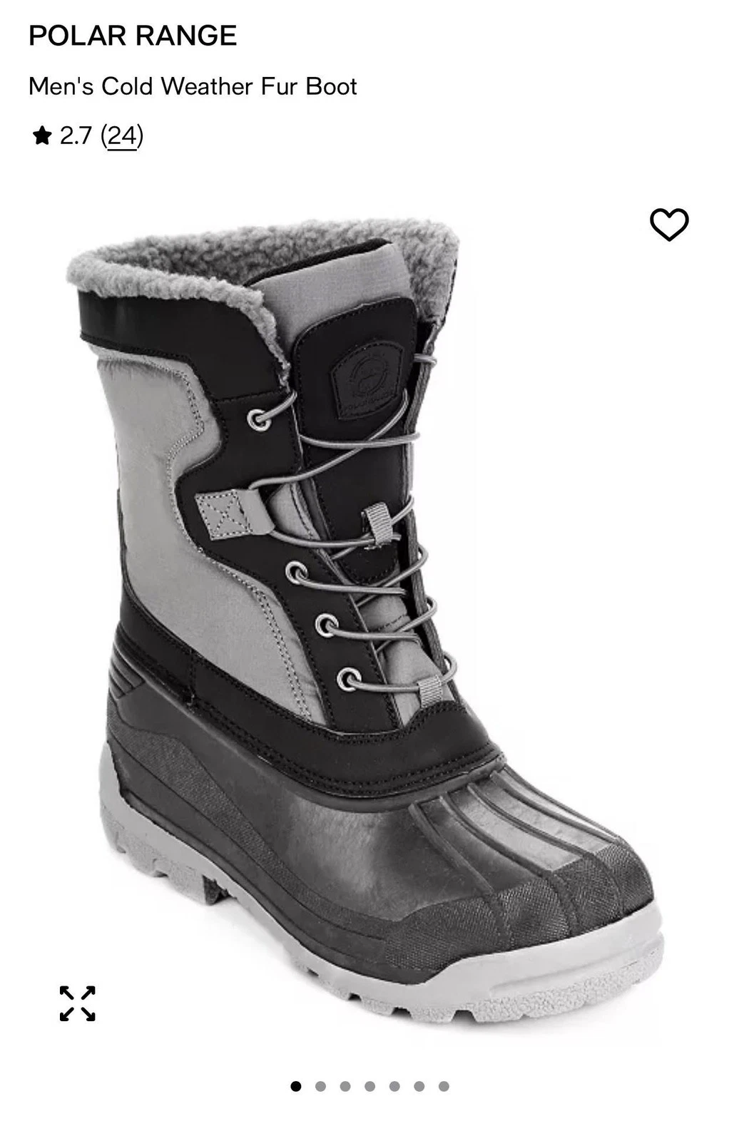 Polar Range Arctic-01 Boots Mens Size 11 Gray Faux Fur Lined Snow Winter