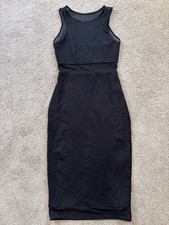 Express Black Sleeveless Mesh Yoke Bodycon Midi Dress Stretch Lined Size 0